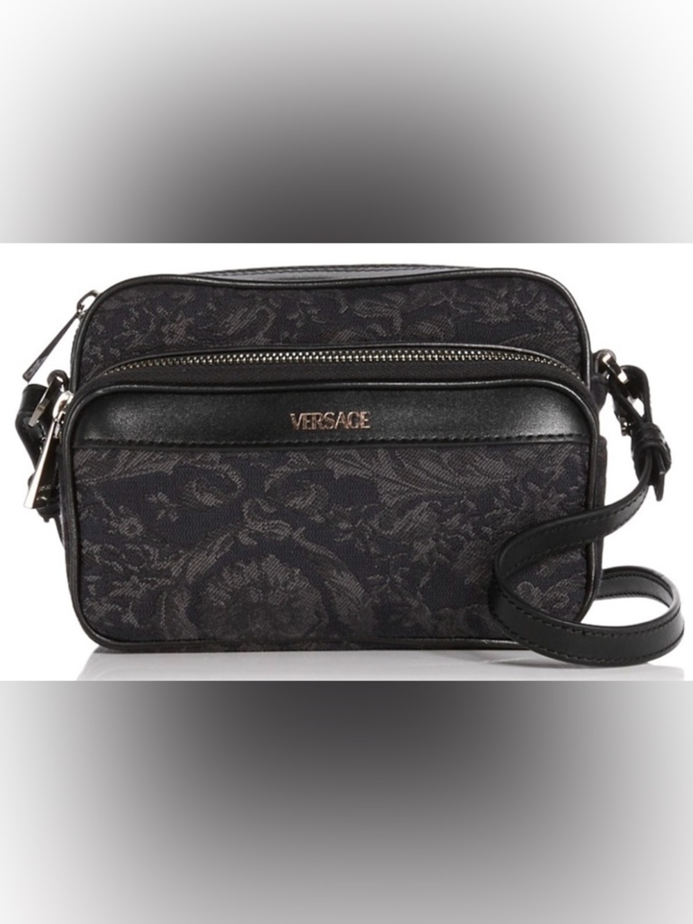 Versace Unisex Borocco Baroque Jacquard Logo Monogram Black Crossbody Bag NEW